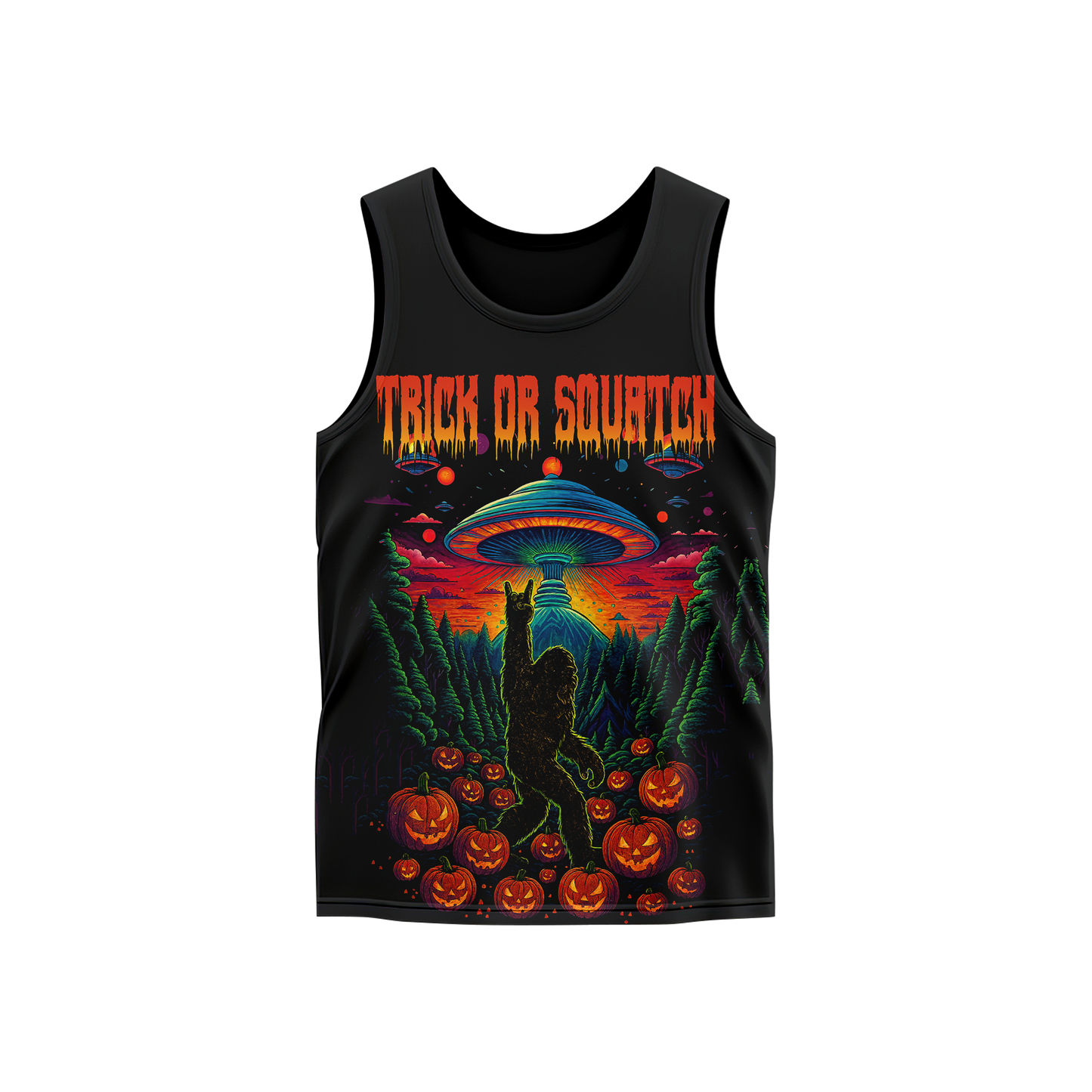 Psychedelic Bigfoot & Alien Abduction Halloween Shirt