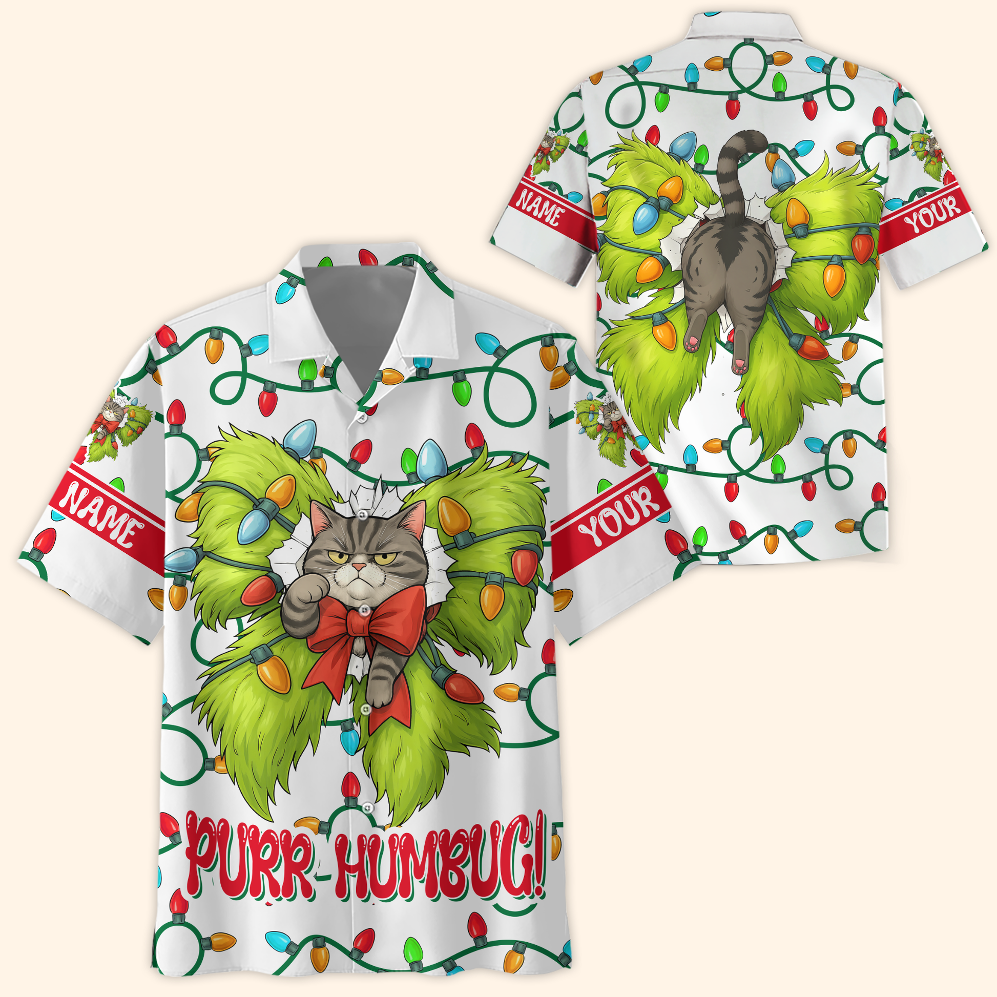 Funny Grinch Cat Christmas Hoodie – Purr Humbug Zip Up, Personalized Name Gift for Cat Lovers, Custom Choo