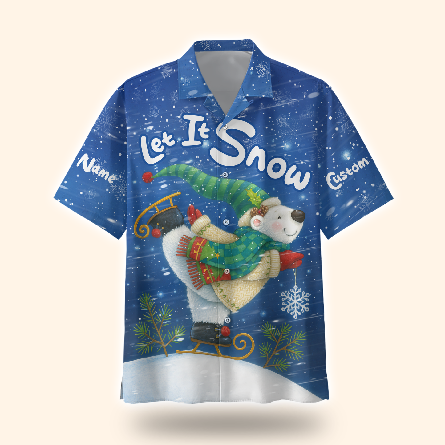 Personalized Let It Snow Hoodie – Cute Polar Bear Christmas Zip Up