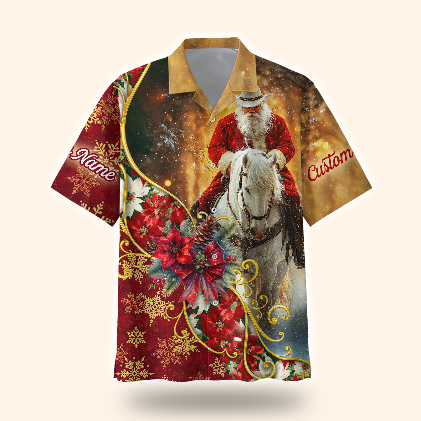 Santa Riding Horse Hoodie – Western Cowboy Christmas Zip Up, Custom Name Holiday Hoodie for Horse Lovers