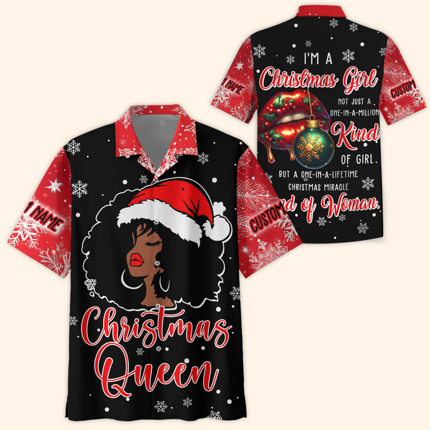 Christmas Queen Hoodie – Holiday Afro Woman Zip Up Sweatshirt