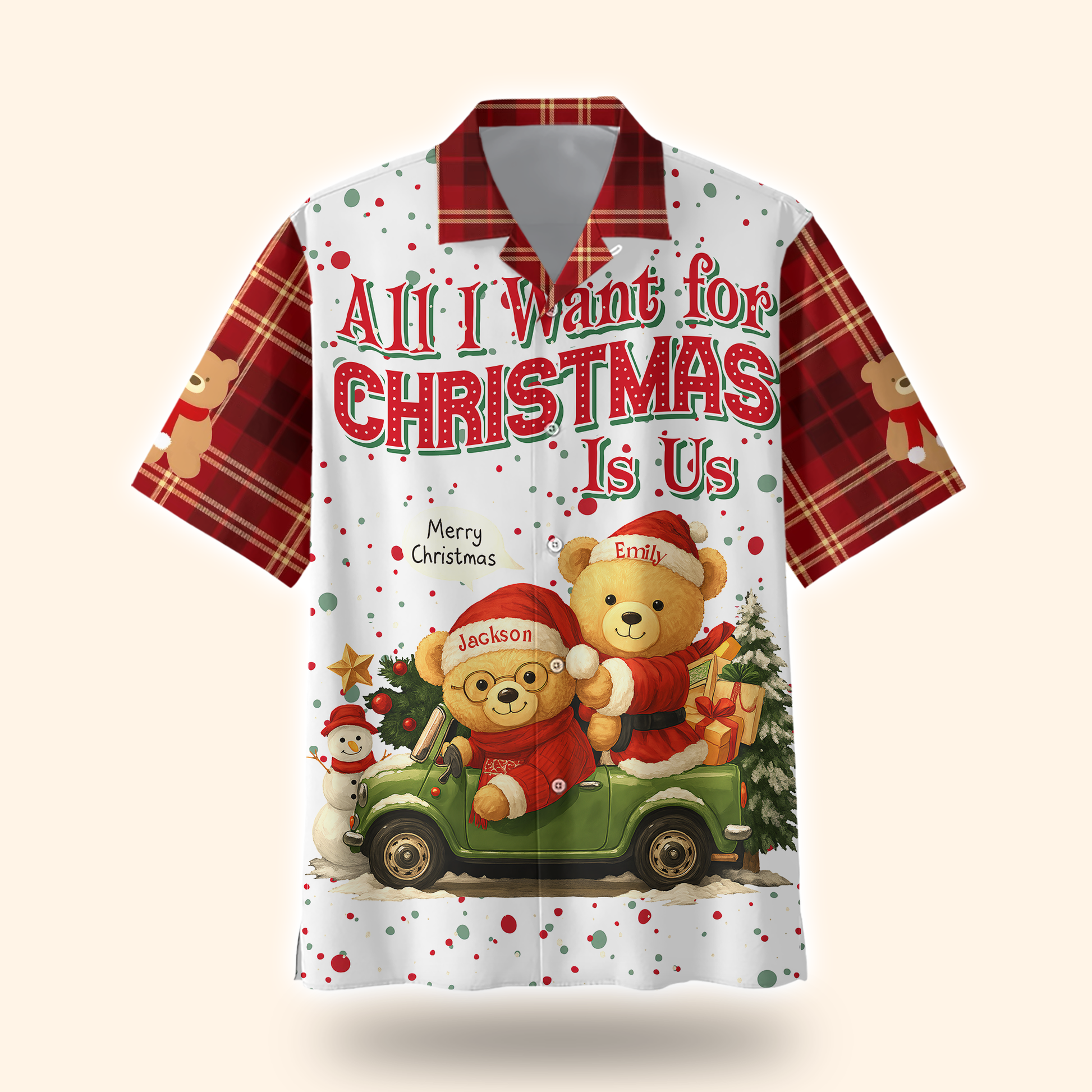 Personalized Teddy Bear Christmas Hoodie – All I Want for Christmas Is Us, Custom Name Gift, Custom Choo