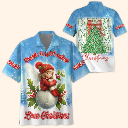 Custom Name Christmas Hoodie – Cute Fairy Snowball Zip Up, Just a Girl Who Loves Christmas Design