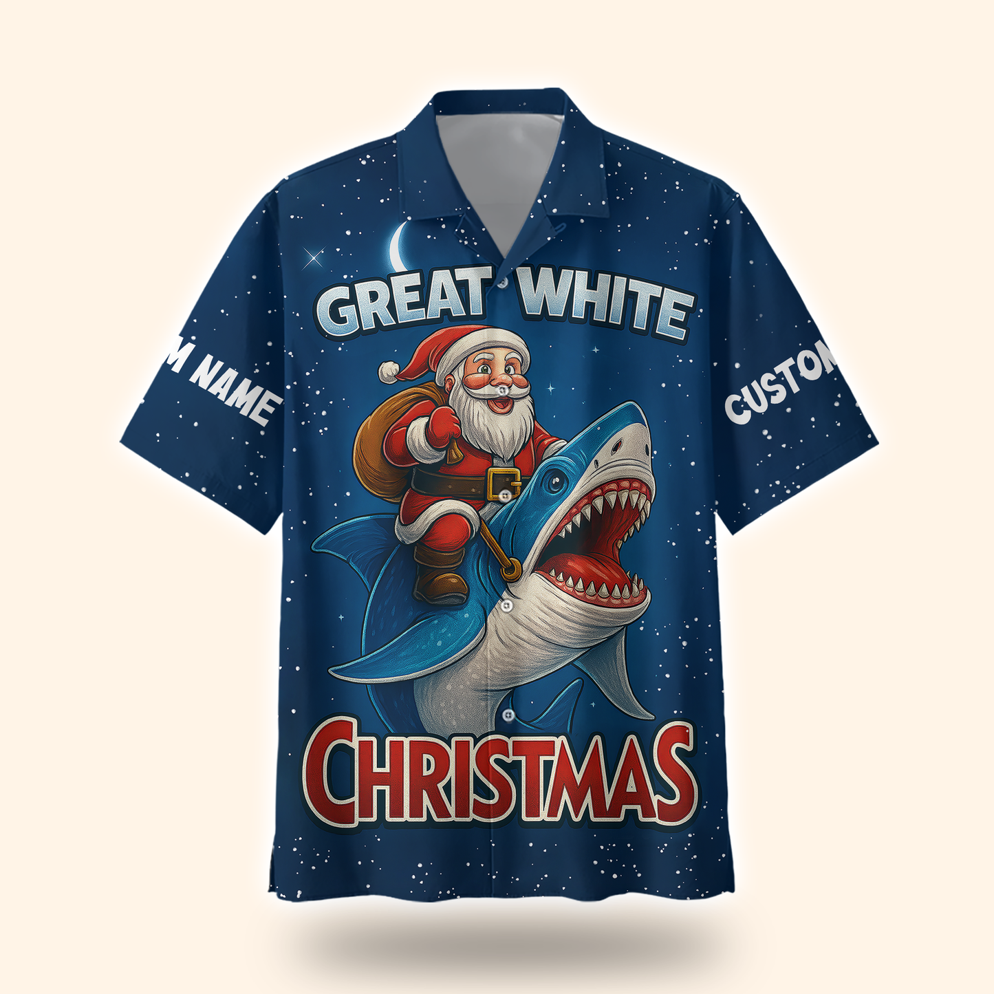 Santa Shark Hoodie – Great White Christmas Zip Up, Funny Holiday Hoodie, Custom Name Blue Ocean Design