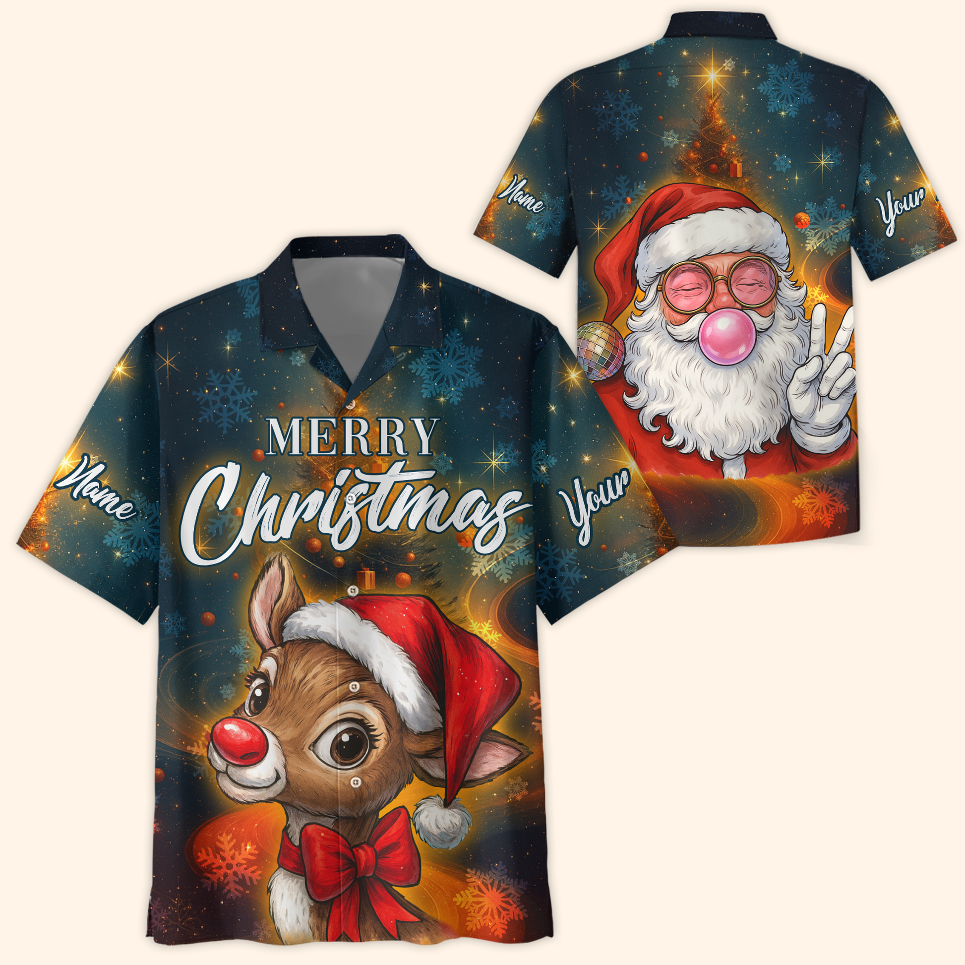 Personalized Merry Christmas Hoodie – Cute Santa & Reindeer Zip Up, Custom Name Holiday Gift, Custom Choo