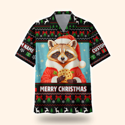 Personalized Raccoon Christmas Hoodie – Cute Merry Christmas Zip Up