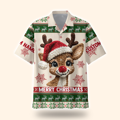 Reindeer Merry Christmas Hoodie – Cute Knitted Pattern Zip Up Holiday Sweater