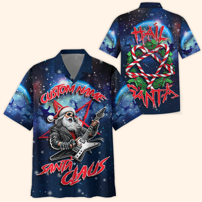 Hail Santa Hoodie – Rock Santa Claus Christmas Hoodie, Personalized Name Gift for Metal Fans