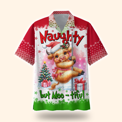 Funny Cow Christmas Hoodie – Naughty but Moo-tiful, Cute Farm Animal Holiday Zip Up Sweater