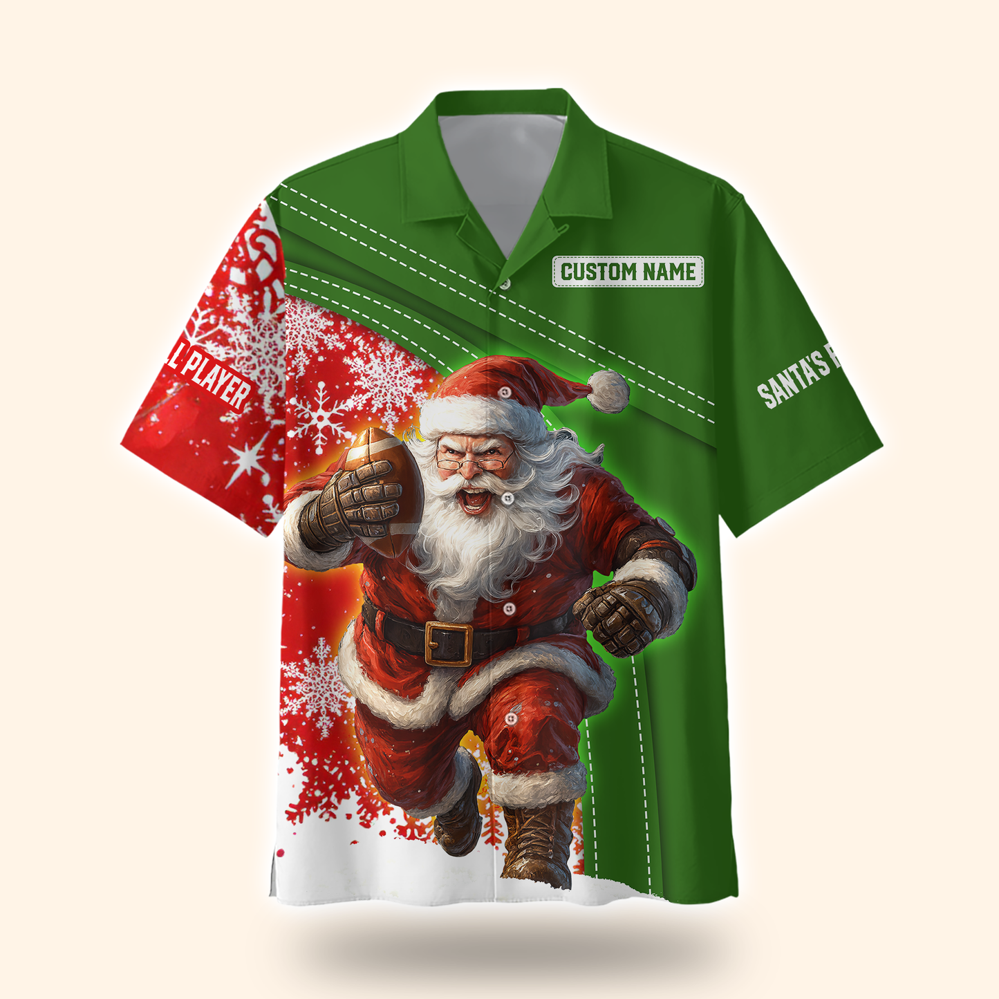 Santa Football Hoodie – Custom Name Christmas Sports Zip Up