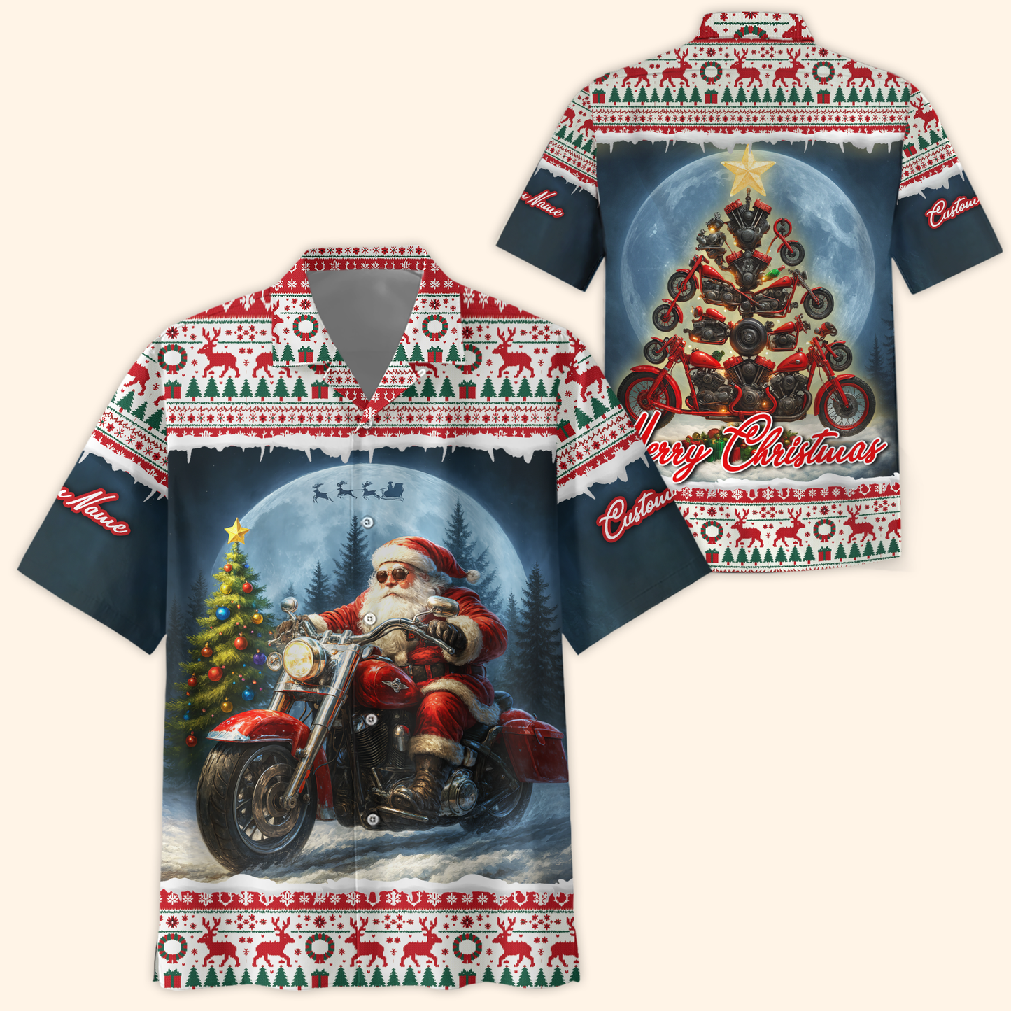 Santa Biker Christmas Hoodie – Custom Name Motorcycle Xmas Zip Up