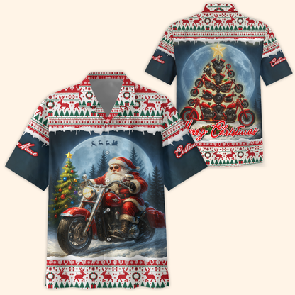 Santa Biker Christmas Hoodie – Custom Name Motorcycle Xmas Zip Up