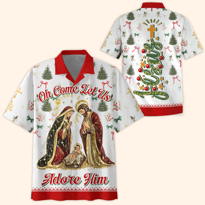 Oh Come Let Us Adore Him Hoodie – Christian Christmas Hoodie with Nativity Scene and Jesus Design