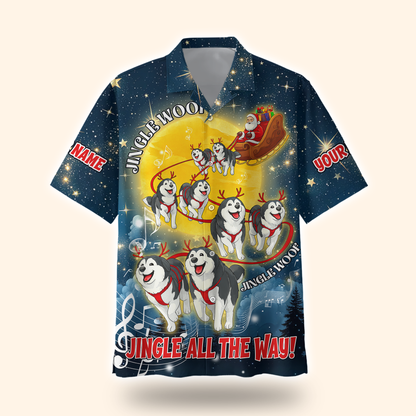 Custom Name Jingle Woof Hoodie – Husky Christmas Zip Up, Funny Santa Dog Hoodie, Holiday Sweatshirt