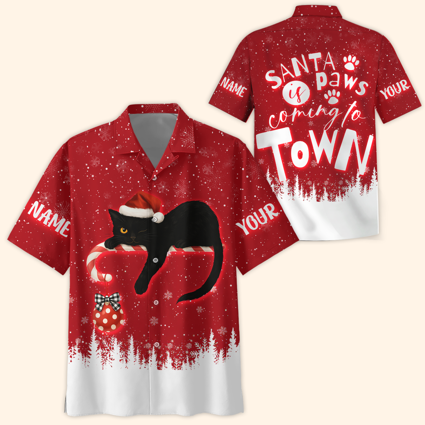 Personalized Cat Christmas Hoodie – Santa Paws Is Coming to Town, Custom Name Gift, Custom Choo