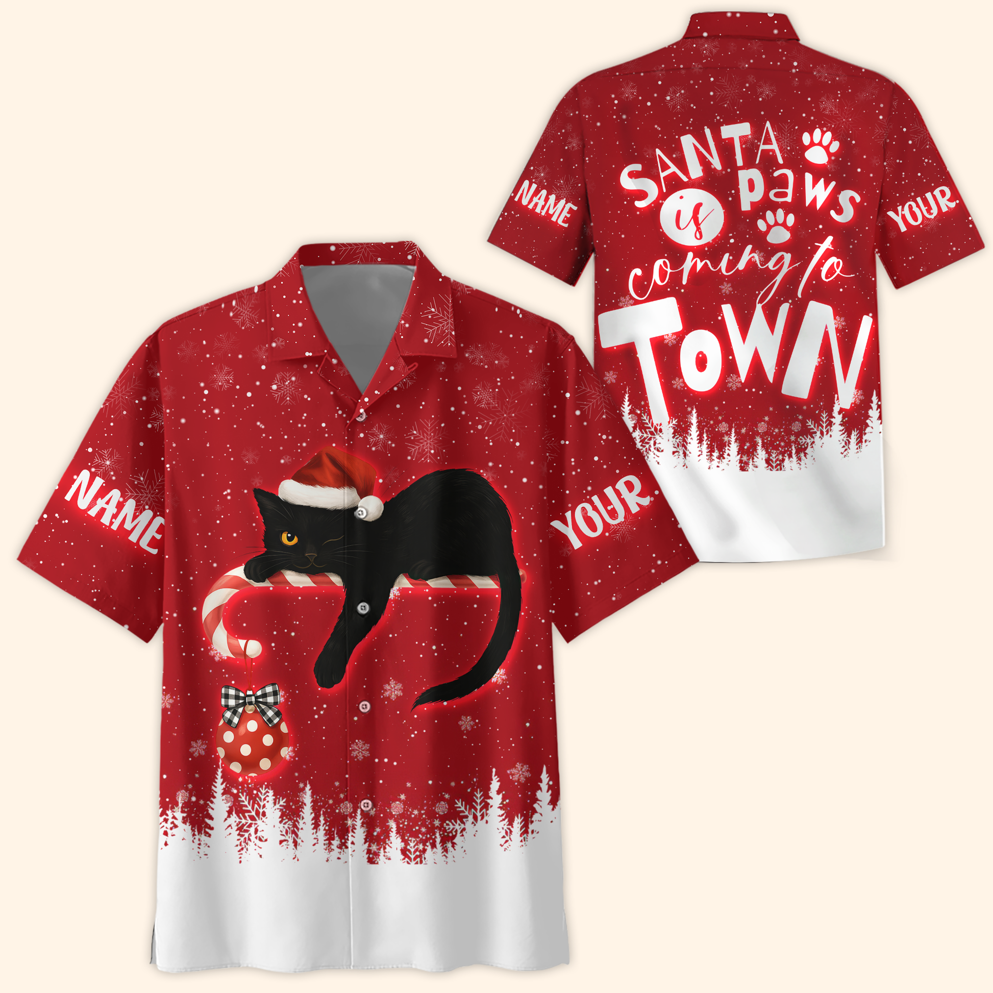 Personalized Cat Christmas Hoodie – Santa Paws Is Coming to Town, Custom Name Gift, Custom Choo