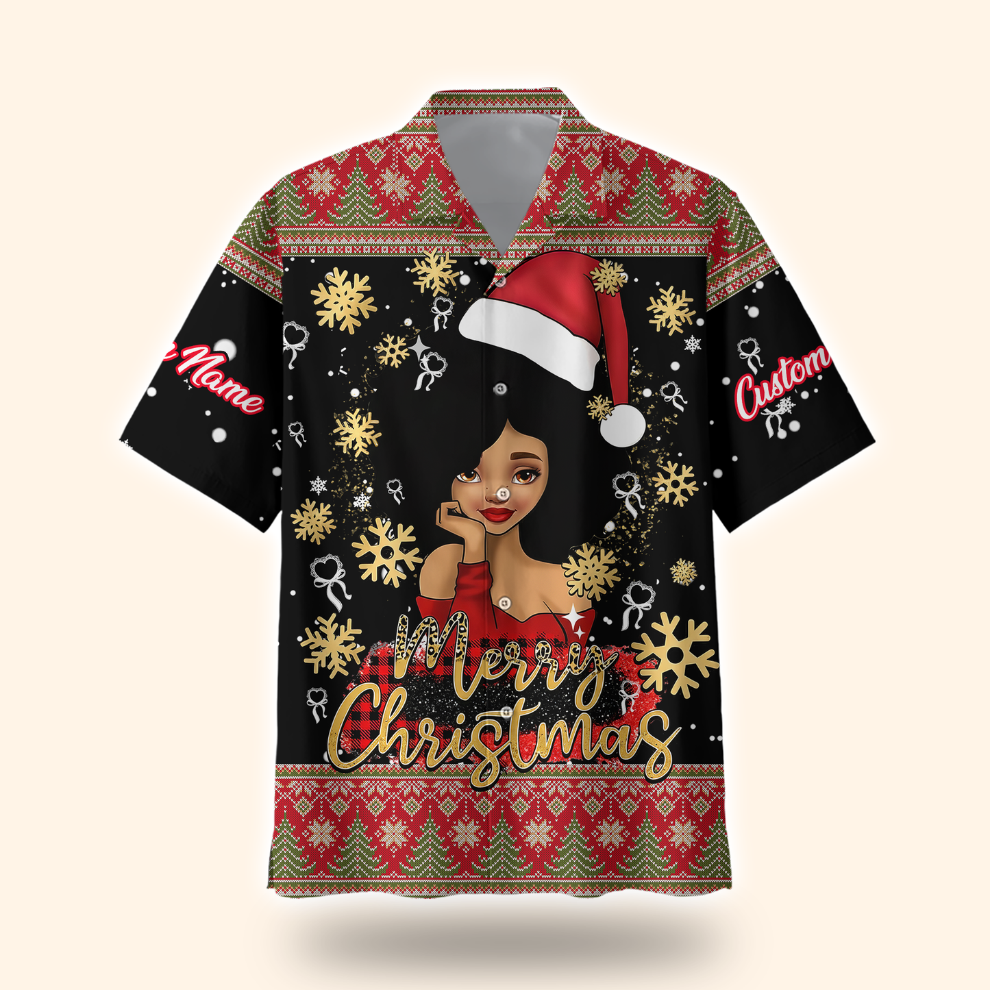 Personalized Black Girl Christmas Hoodie – Merry Christmas Santa Hat Zip Up