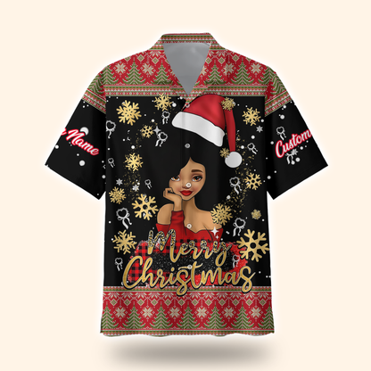 Personalized Black Girl Christmas Hoodie – Merry Christmas Santa Hat Zip Up