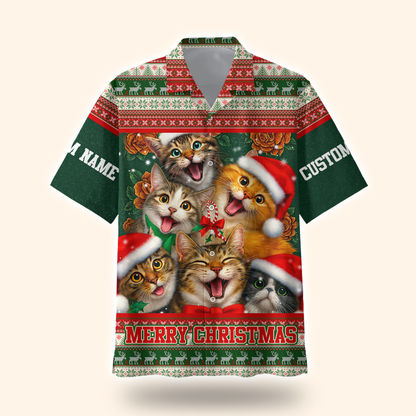 Christmas Cat Hoodie – Cute Cats in Santa Hats, Custom Name Zip Up, Funny Holiday Hoodie