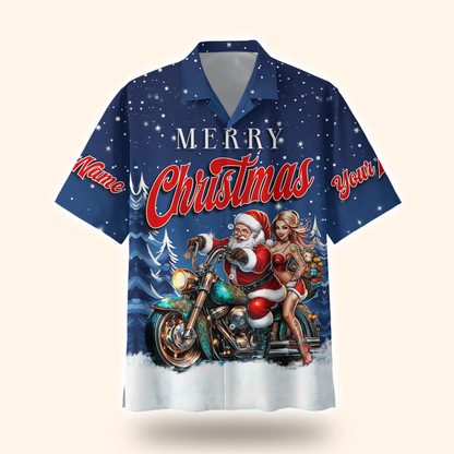 Santa Biker Christmas Hoodie – Merry Christmas Motorcycle Hoodie, Personalized Name Gift