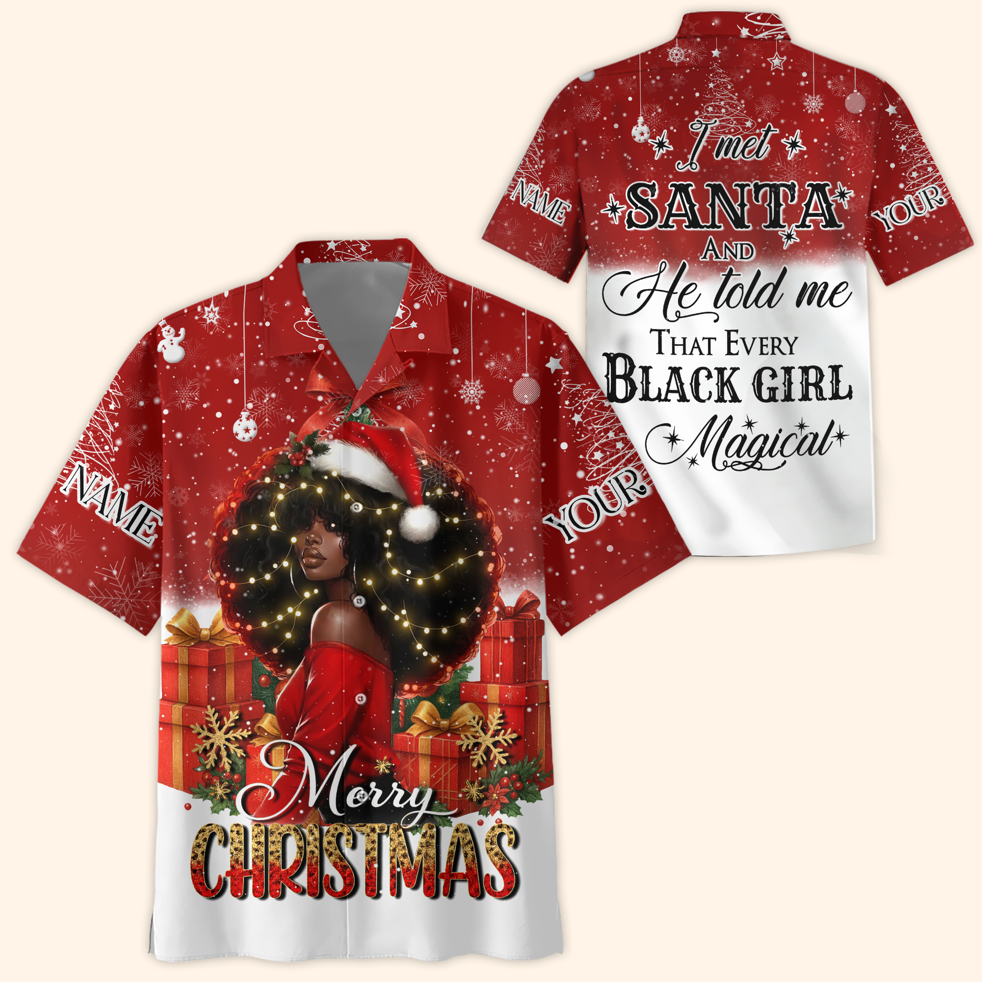 Personalized Christmas Hoodie – I Met Santa and He Told Me Every Black Girl Is Magical, Custom Choo