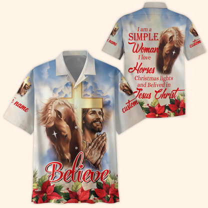 Christian Hoodie – I’m a Simple Woman Who Loves Horses and Jesus, Believe Zip Up, Christmas Faith Apparel