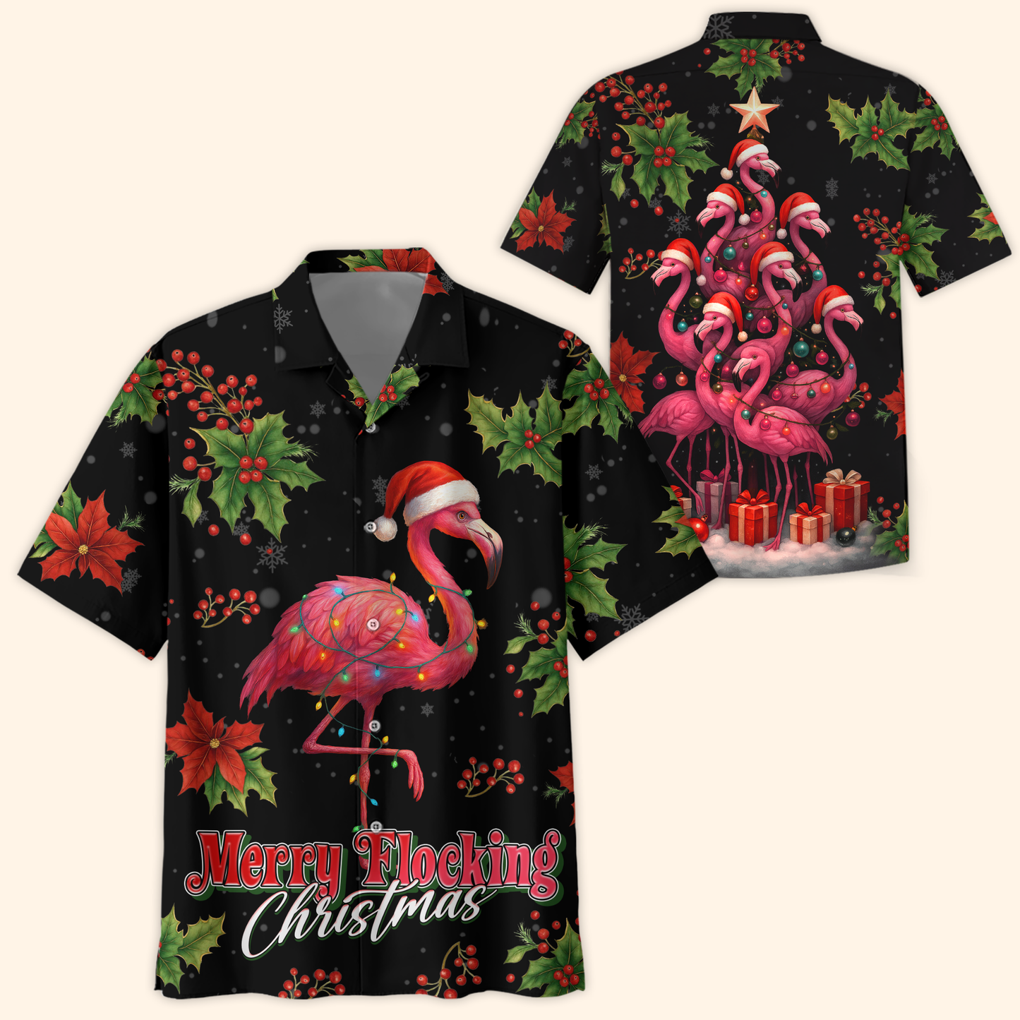 Merry Flocking Christmas Hoodie – Funny Flamingo Holiday Zip Up