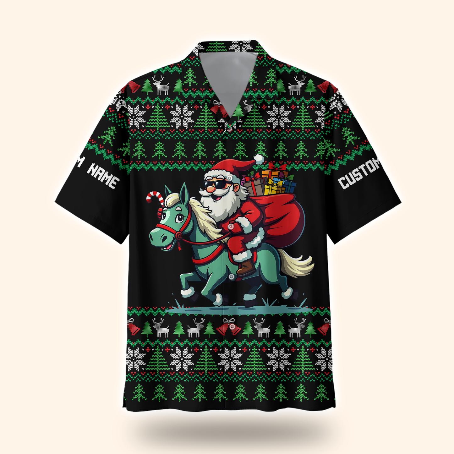 Funny Santa Riding Horse Hoodie – Custom Name Christmas Zip Up, Ugly Sweater Style, Holiday Hoodie for Horse Lovers