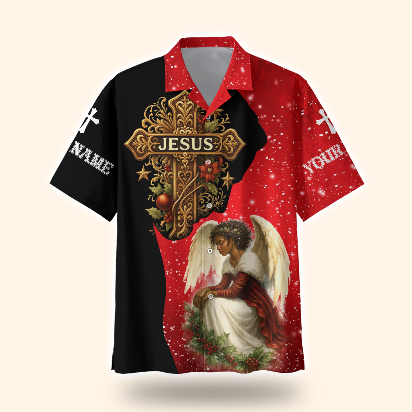 Personalized Jesus Cross Hoodie – Angel Praying Christmas Zip Up