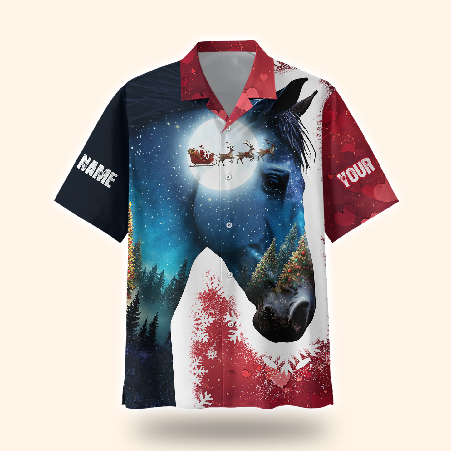 Personalized Horse Christmas Hoodie – Custom Name Zip Up, Winter Moonlight Horse & Santa Sleigh Sweatshirt Gift