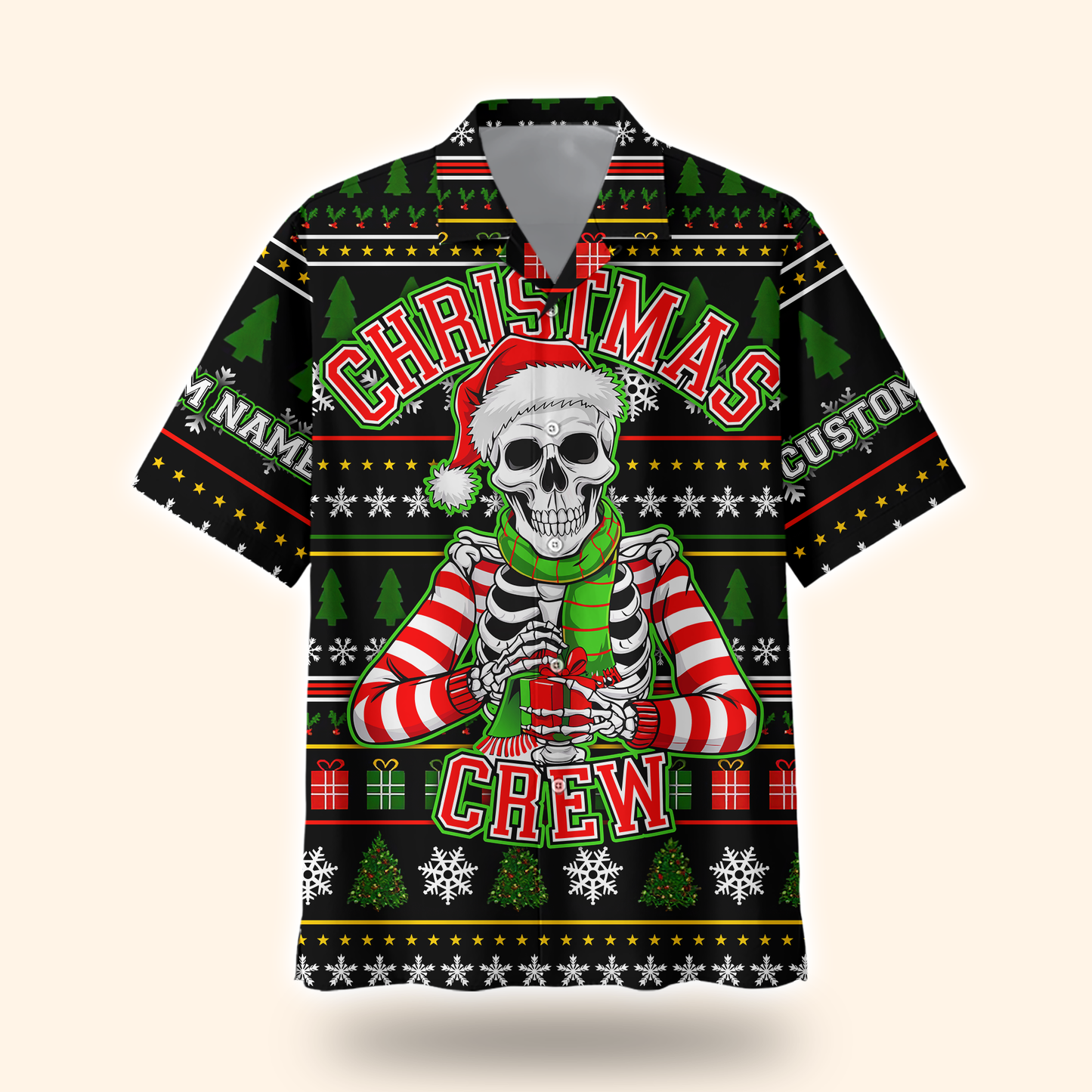 Funny Skeleton Christmas Hoodie – Custom Name Christmas Crew Zip Up