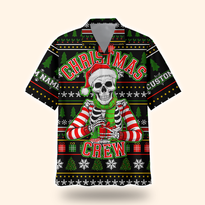 Funny Skeleton Christmas Hoodie – Custom Name Christmas Crew Zip Up
