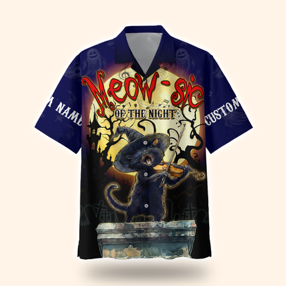Personalized Halloween Cat Hoodie – Meow-sic of the Night Custom Name Zip Up, Custom Choo