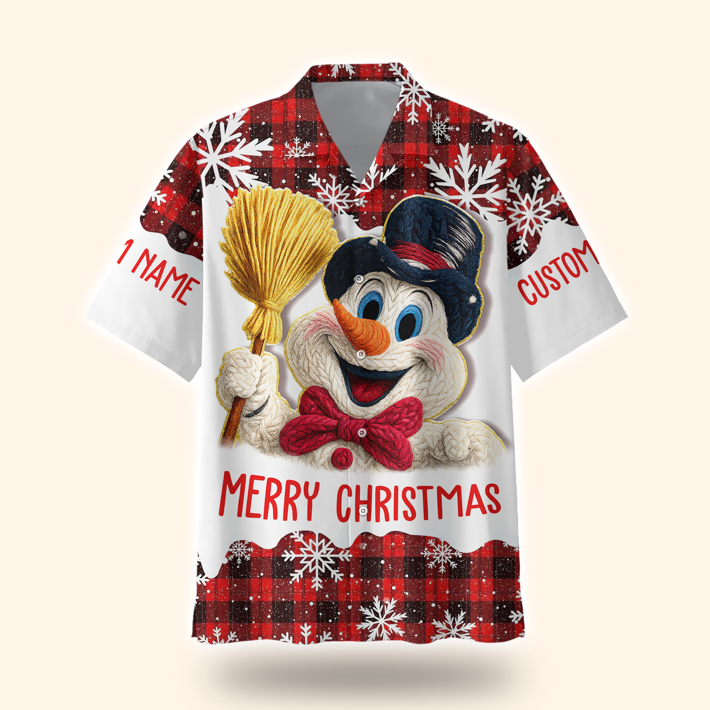 Merry Christmas Snowman Hoodie – Cute Plaid Red Winter Zip Up