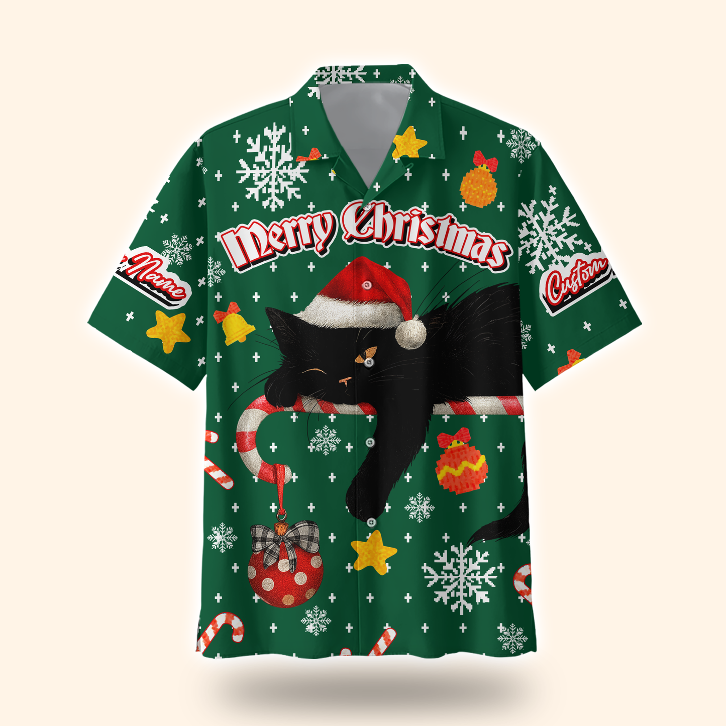 Black Cat Christmas Hoodie – Custom Name Santa Cat Zip Up