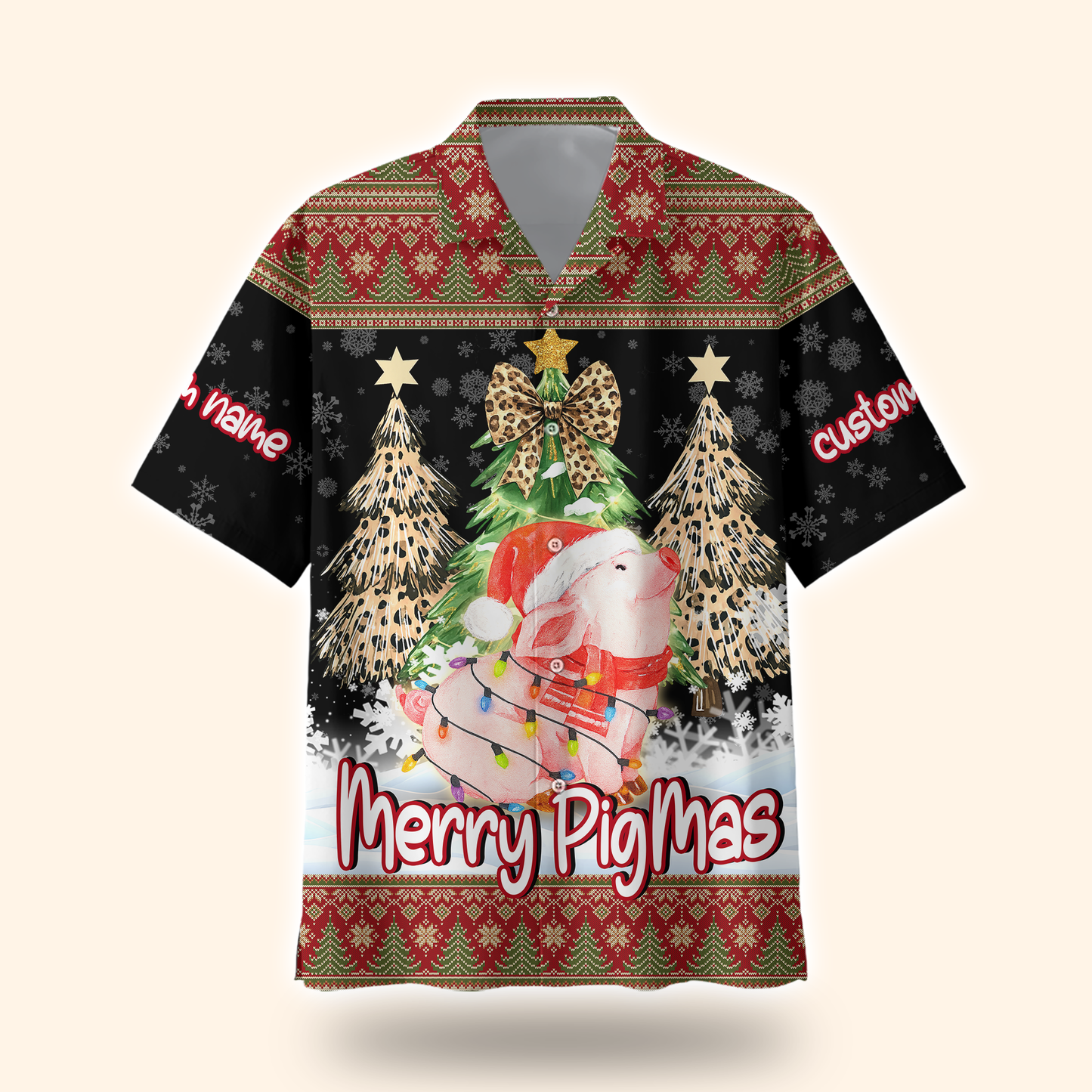 Merry PigMas Hoodie – Cute Pig Christmas Zip Up, Custom Name Funny Holiday Hoodie