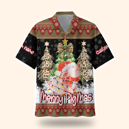 Merry PigMas Hoodie – Cute Pig Christmas Zip Up, Custom Name Funny Holiday Hoodie