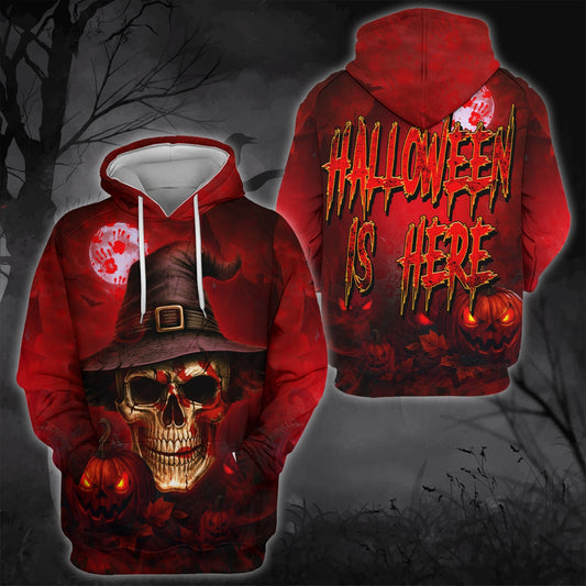 Halloween Is Here Hoodie – Skull And Pumpkin Print 3D Sweatshirt