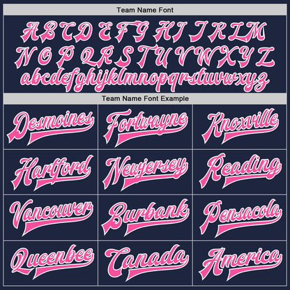 Custom Navy Pink-White Bomber Full-Snap Varsity Letterman Jacket