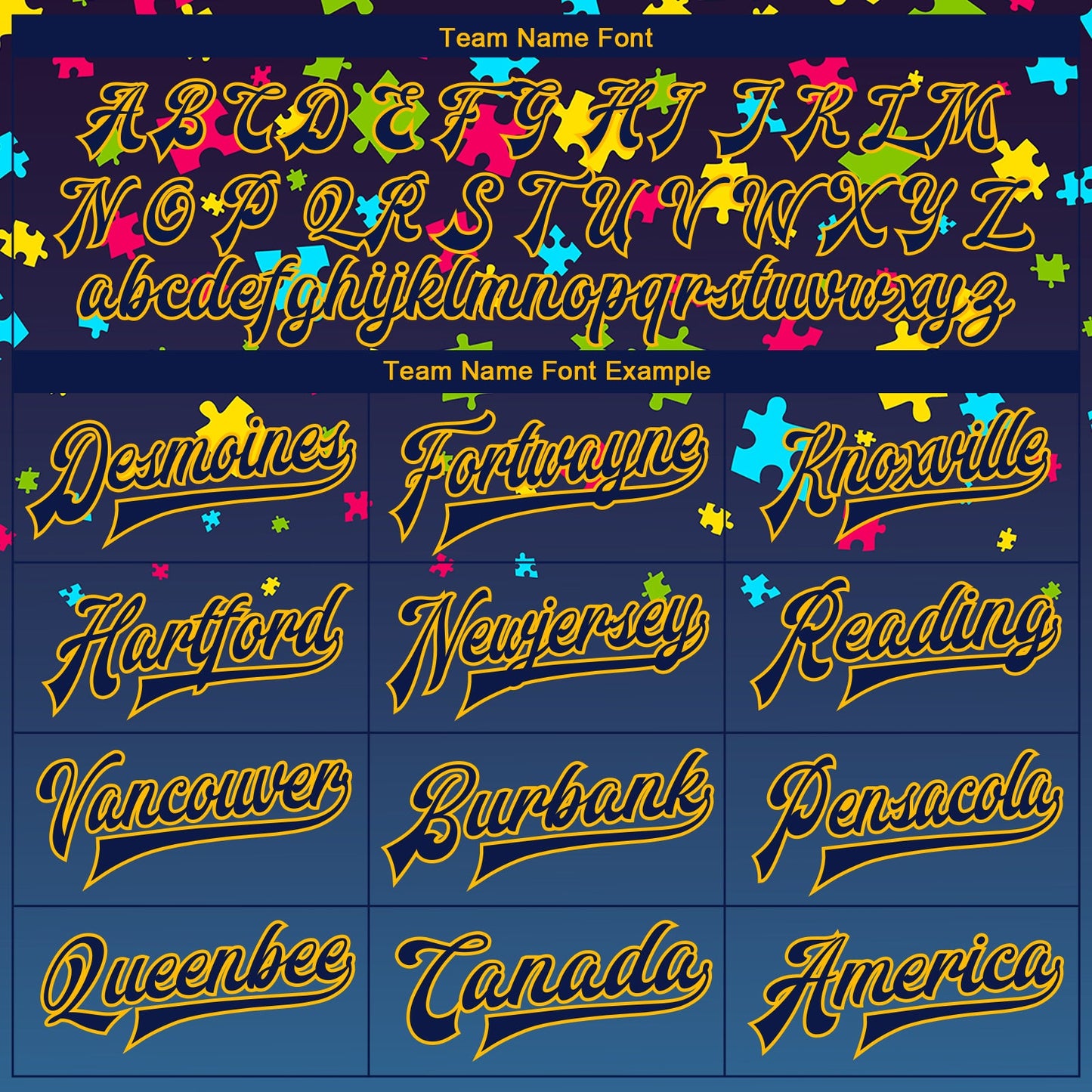 Custom Autism Supporter Awareness Puzzle Pieces Navy-Gold 3D Bomber Full-Snap Varsity Letterman Jacket