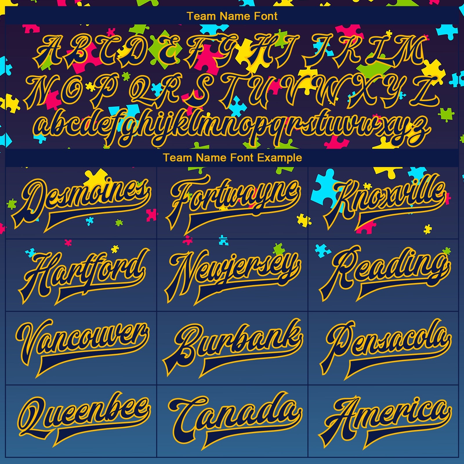 Custom Autism Supporter Awareness Puzzle Pieces Navy-Gold 3D Bomber Full-Snap Varsity Letterman Jacket