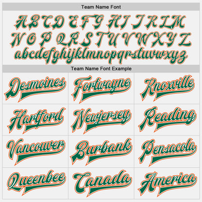 Custom White Orange-Kelly Green Bomber Full-Snap Varsity Letterman Two Tone Jacket
