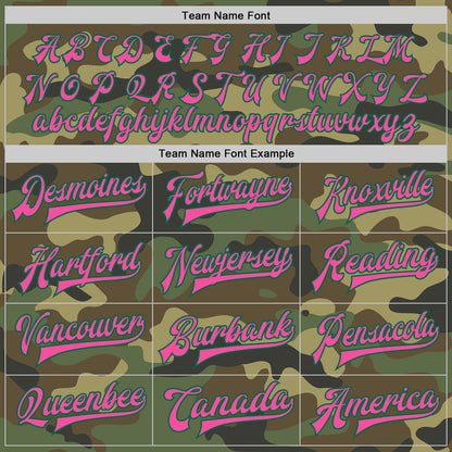 Custom Camo Pink-Kelly Green Bomber Full-Snap Varsity Letterman Salute To Service Jacket