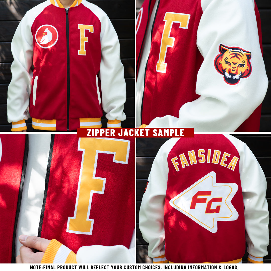 Custom Navy Orange-White Bomber Varsity Letterman Zipper Jacket