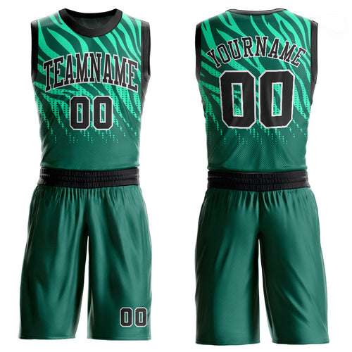 Custom Kelly Green Black-White Round Neck Sublimation Basketball Uniform Jersey