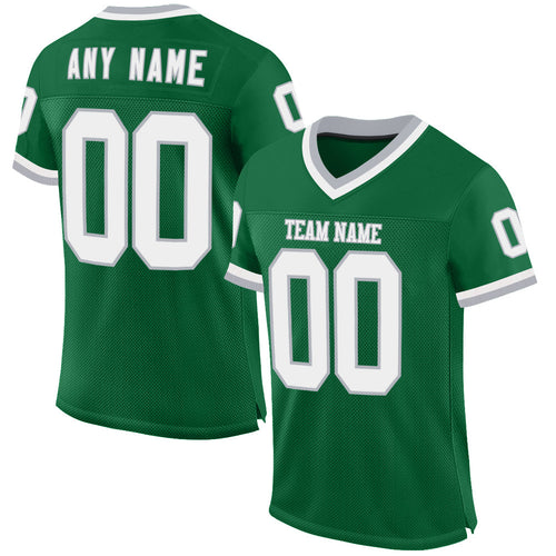 Custom Kelly Green White-Gray Mesh Authentic Throwback Football Jersey