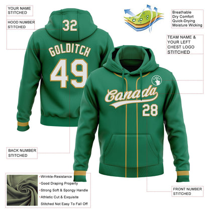 Custom Stitched Kelly Green White-Old Gold Baseball Pullover Sweatshirt Hoodie