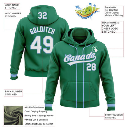 Custom Stitched Kelly Green White-Light Blue Baseball Pullover Sweatshirt Hoodie
