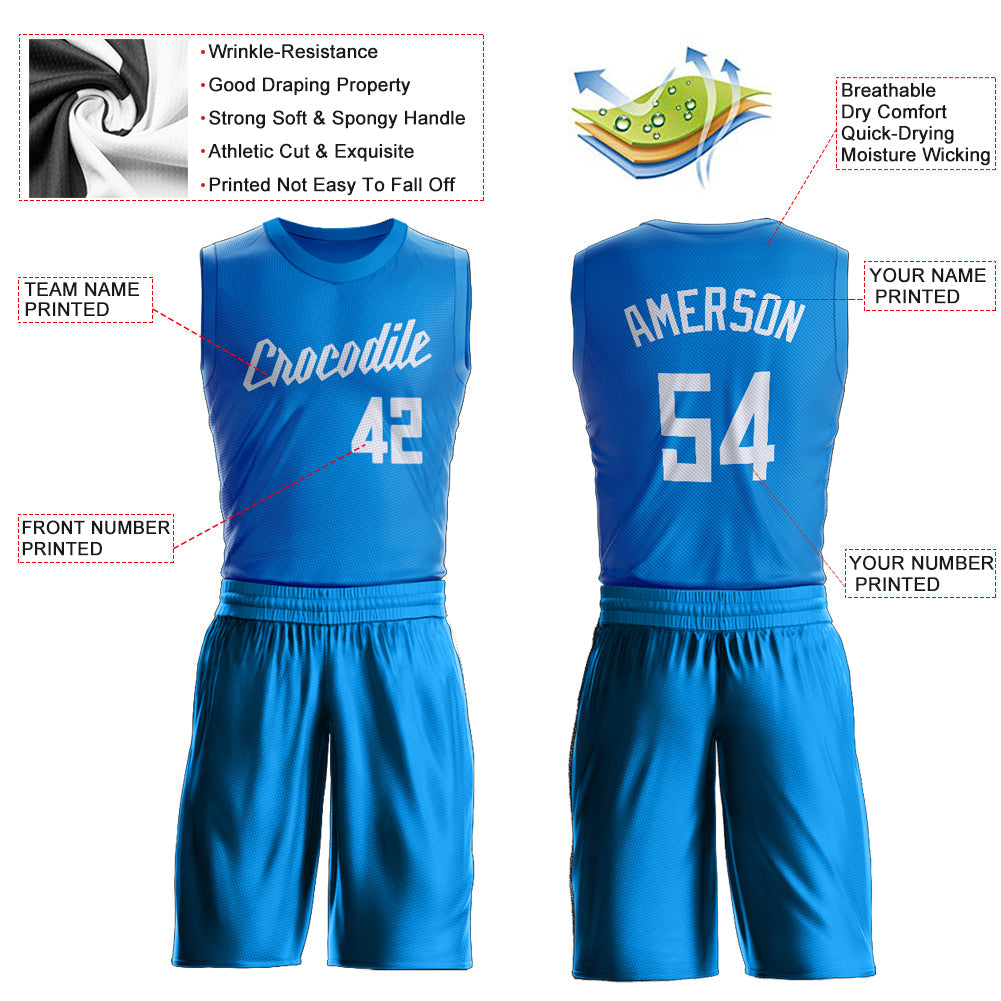 Custom Blue White Round Neck Basketball Uniform Jersey
