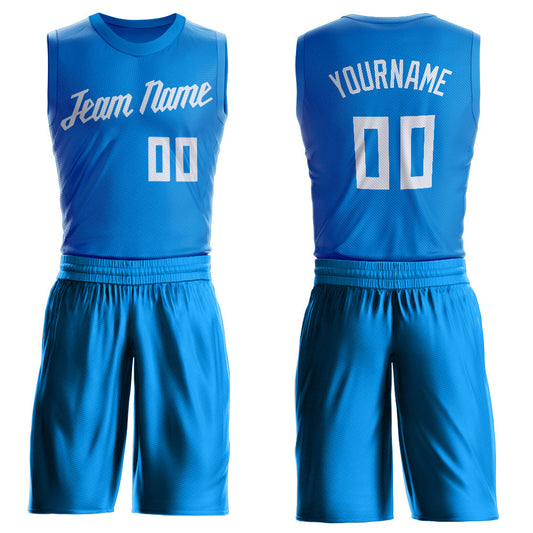 Custom Blue White Round Neck Basketball Uniform Jersey